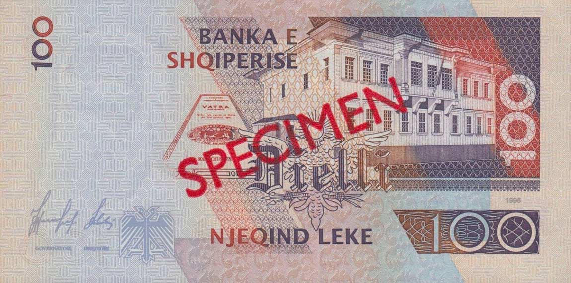 Back of Albania p62s: 100 Leke from 1996