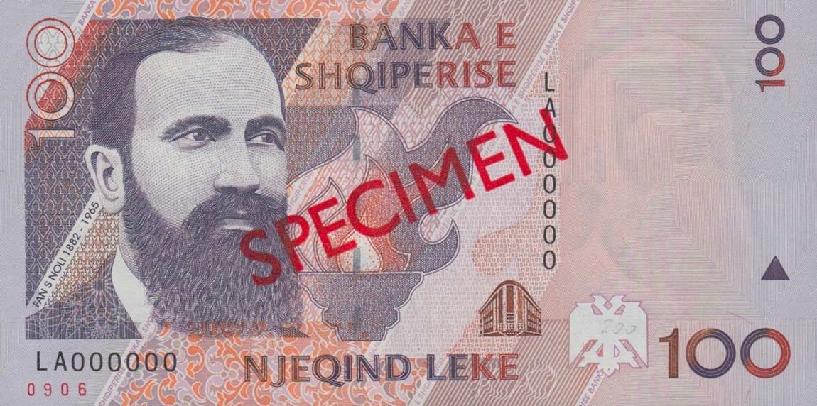 Front of Albania p62s: 100 Leke from 1996