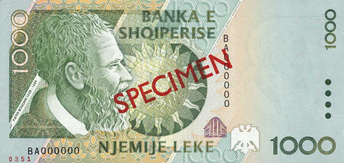 Front of Albania p65s: 1000 Leke from 1996