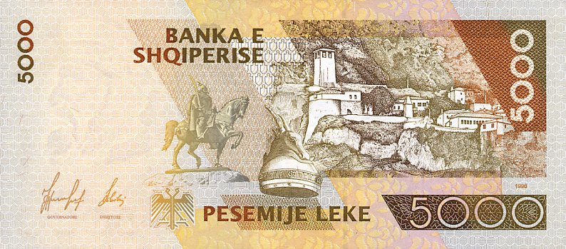 Back of Albania p66a: 5000 Leke from 1996