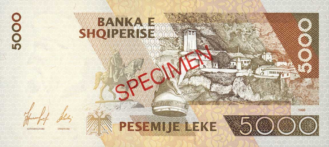 Back of Albania p66s: 5000 Leke from 1996