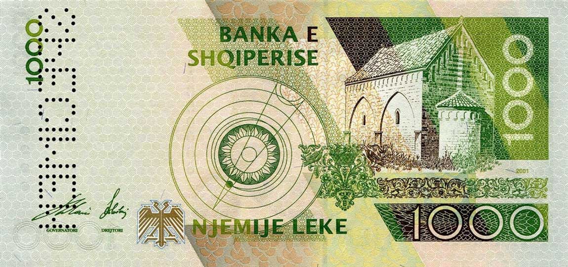 Back of Albania p69s: 1000 Leke from 2001