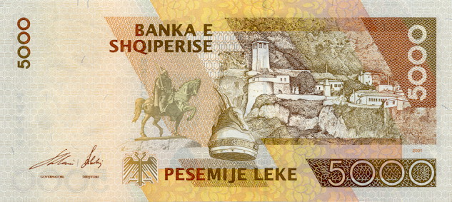 Back of Albania p70: 5000 Leke from 2001