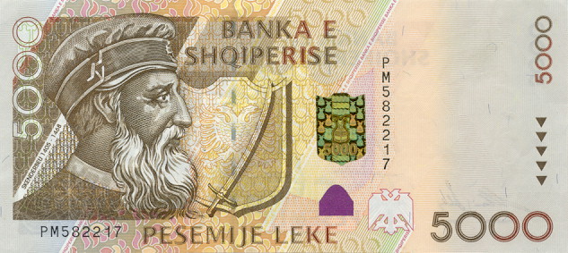 Front of Albania p70: 5000 Leke from 2001
