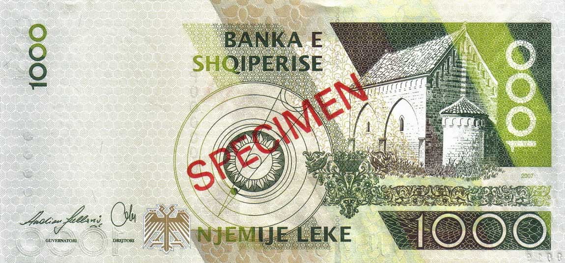 Back of Albania p73s: 1000 Leke from 2007