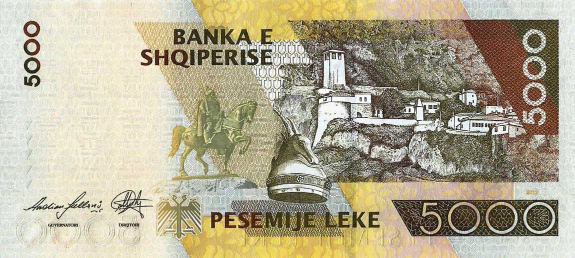 Back of Albania p75b: 5000 Leke from 2013