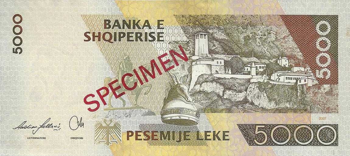 Back of Albania p75s: 5000 Leke from 2007