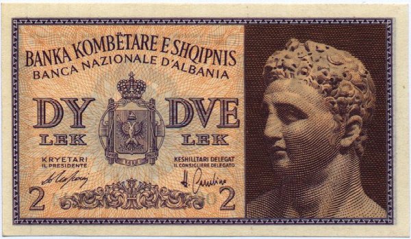 Front of Albania p9: 2 Leke from 1940