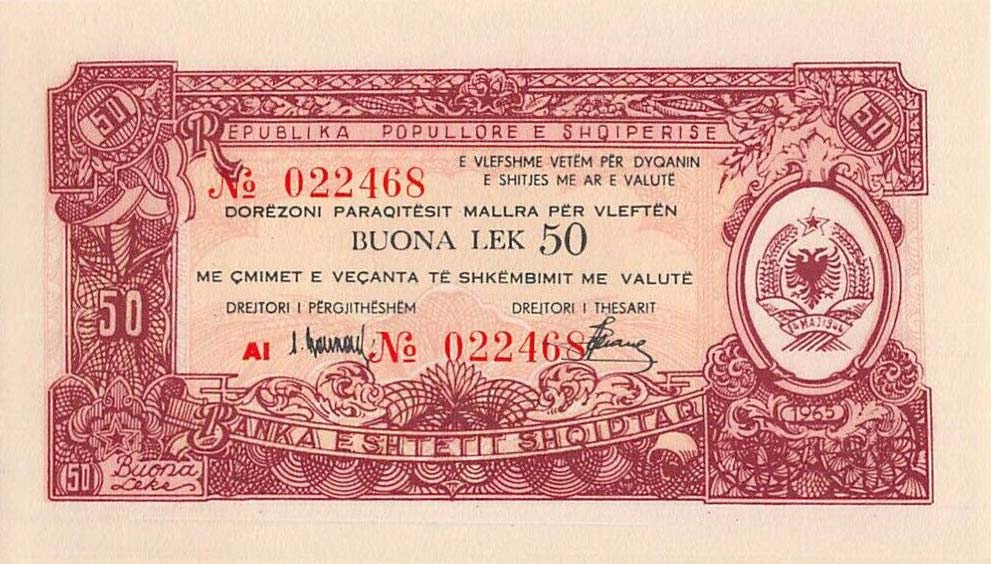 Front of Albania pFX27: 50 Leke from 1965