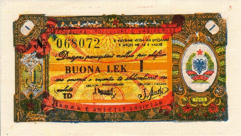Front of Albania pFX4: 1 Lek from 1953