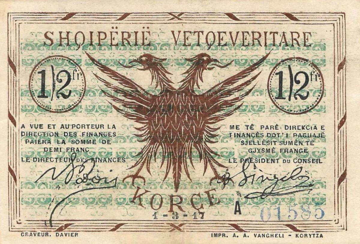 Front of Albania pS141a: 0.5  Franc from 1917