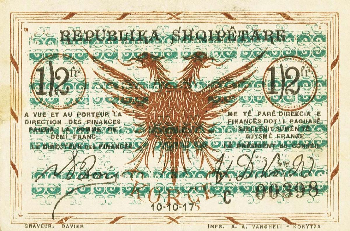 Front of Albania pS145b: 0.5  Franc from 1917