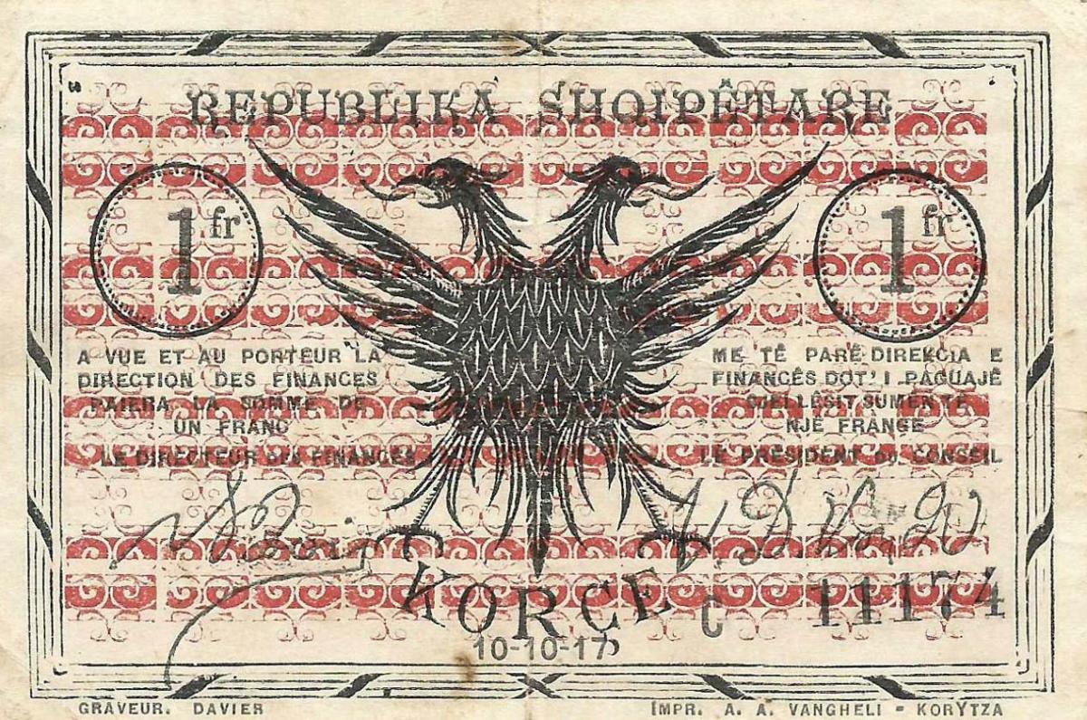 Front of Albania pS146c: 1  Franc from 1917