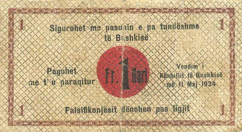 Back of Albania pS184: 1 Franga Karte from 1924