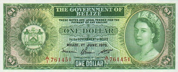 Front of Belize p33b: 1 Dollar from 1975