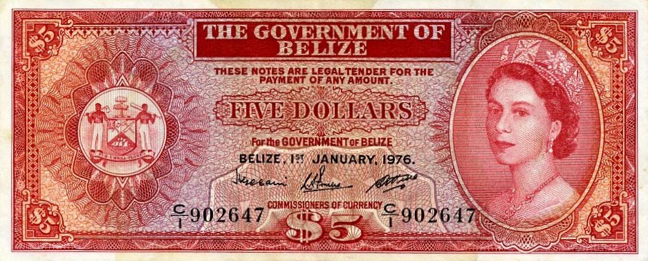 Front of Belize p35b: 5 Dollars from 1976