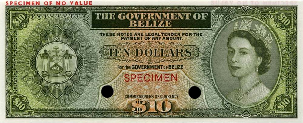 Front of Belize p36ct: 10 Dollars from 1974