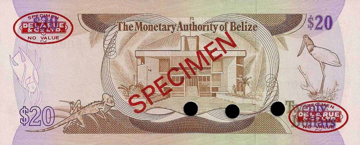 Back of Belize p41s: 20 Dollars from 1980
