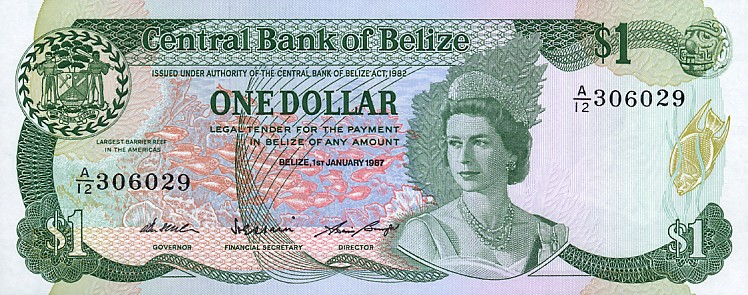 Front of Belize p46c: 1 Dollar from 1987