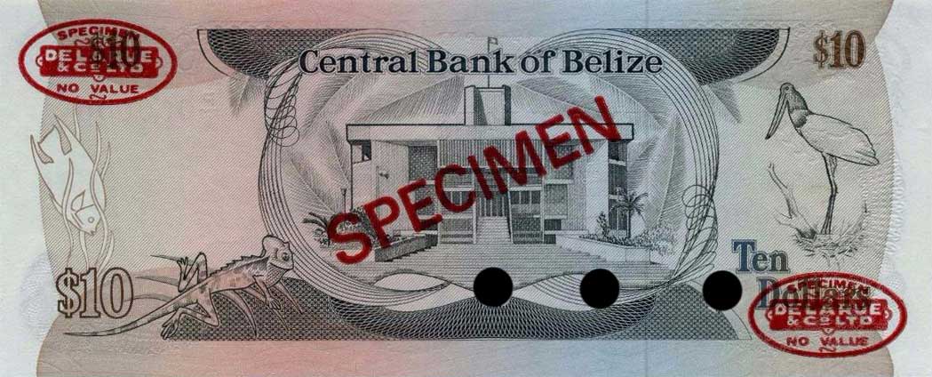 Back of Belize p48s: 10 Dollars from 1987