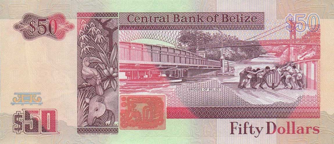 Back of Belize p56a: 50 Dollars from 1990