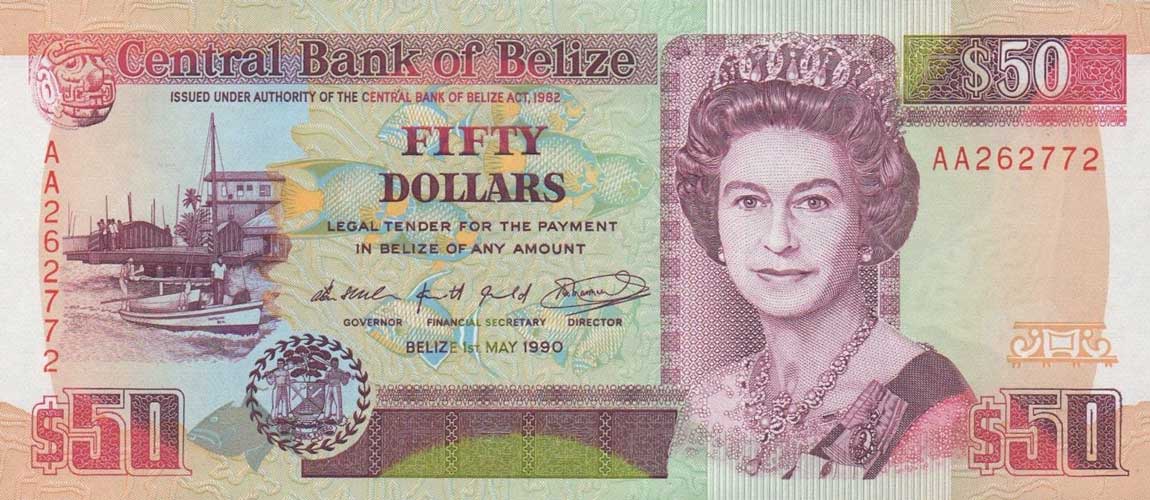 Front of Belize p56a: 50 Dollars from 1990