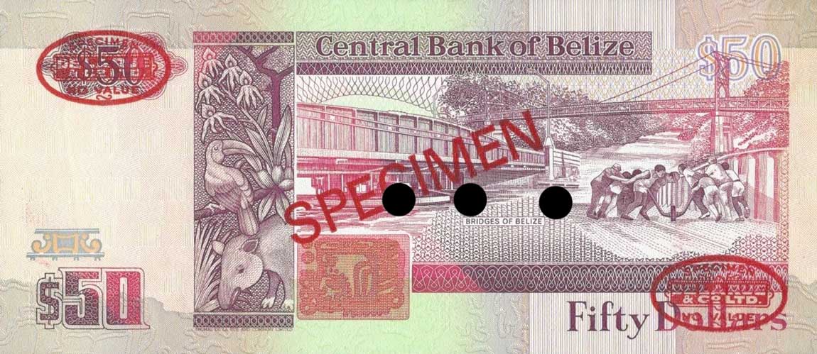 Back of Belize p56s: 50 Dollars from 1991