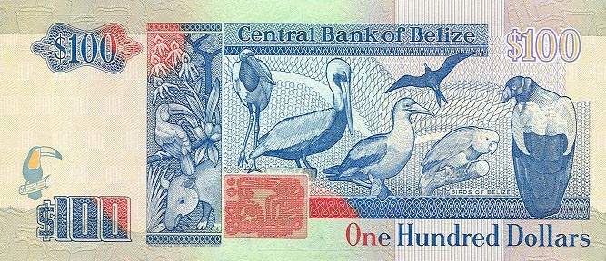 Back of Belize p57b: 100 Dollars from 1991