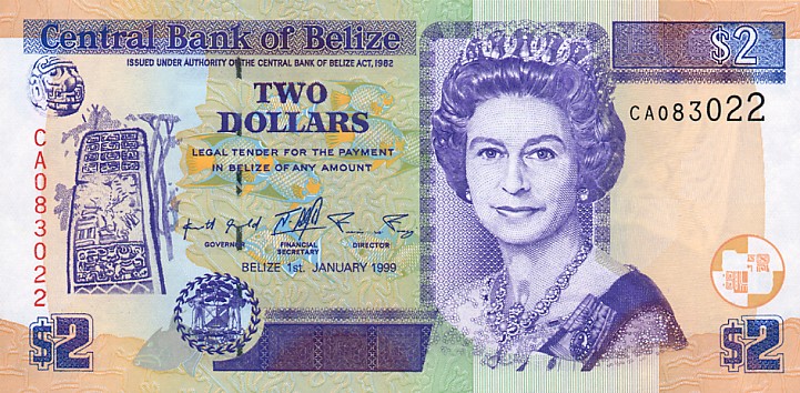 Front of Belize p60a: 2 Dollars from 1999