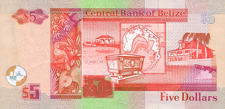 Back of Belize p61a: 5 Dollars from 1999