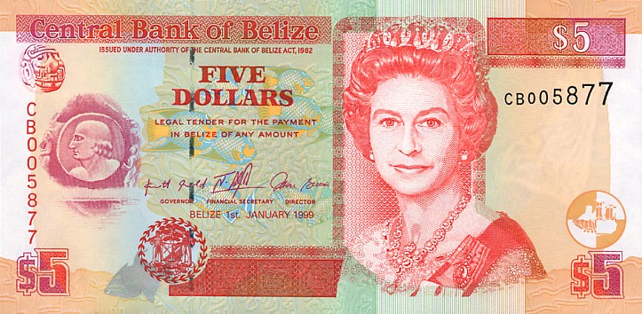 Front of Belize p61a: 5 Dollars from 1999