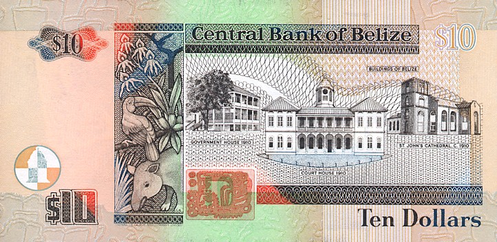 Back of Belize p62a: 10 Dollars from 1997