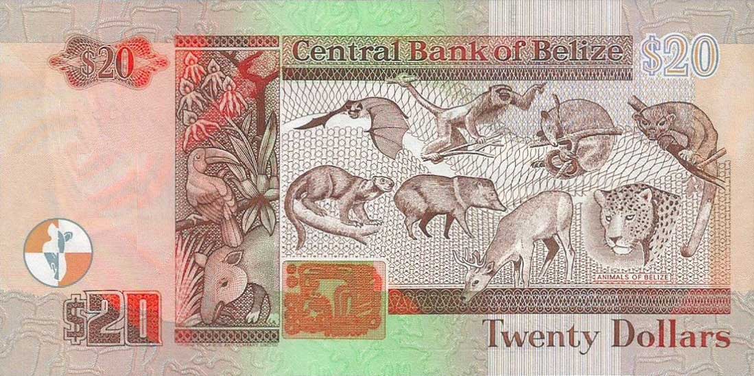 Back of Belize p63b: 20 Dollars from 2000