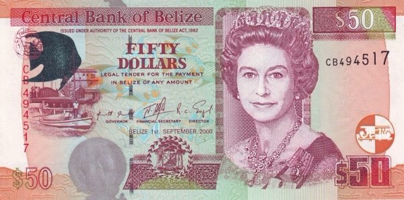 Front of Belize p64b: 50 Dollars from 2000