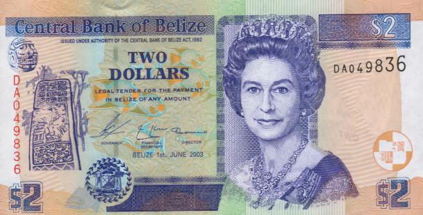 Front of Belize p66a: 2 Dollars from 2003