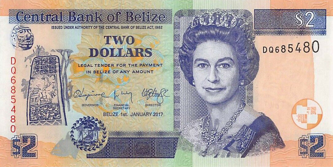 Front of Belize p66f: 2 Dollars from 2017