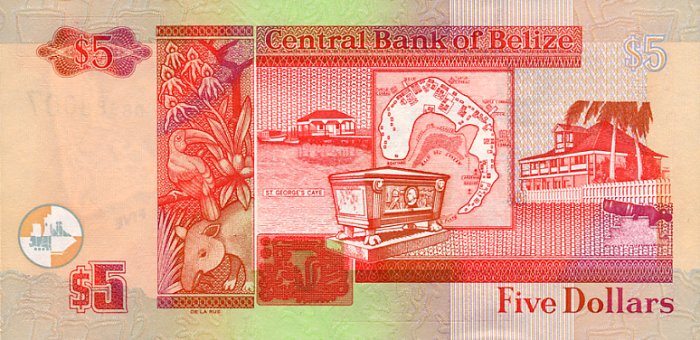 Back of Belize p67b: 5 Dollars from 2005