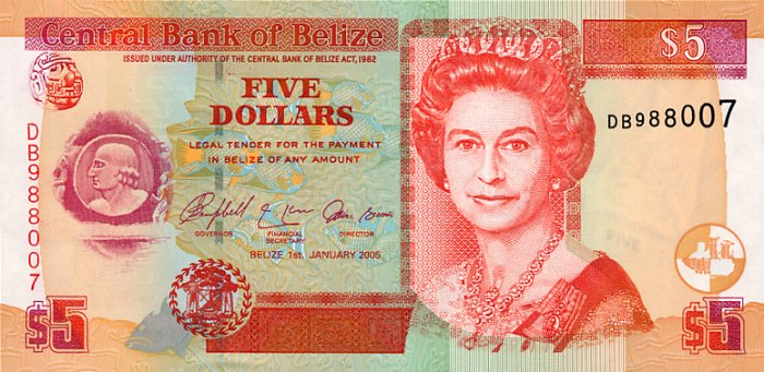 Front of Belize p67b: 5 Dollars from 2005