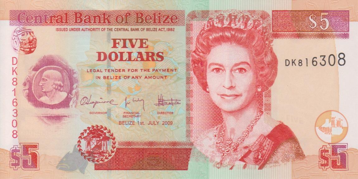 Front of Belize p67d: 5 Dollars from 2009