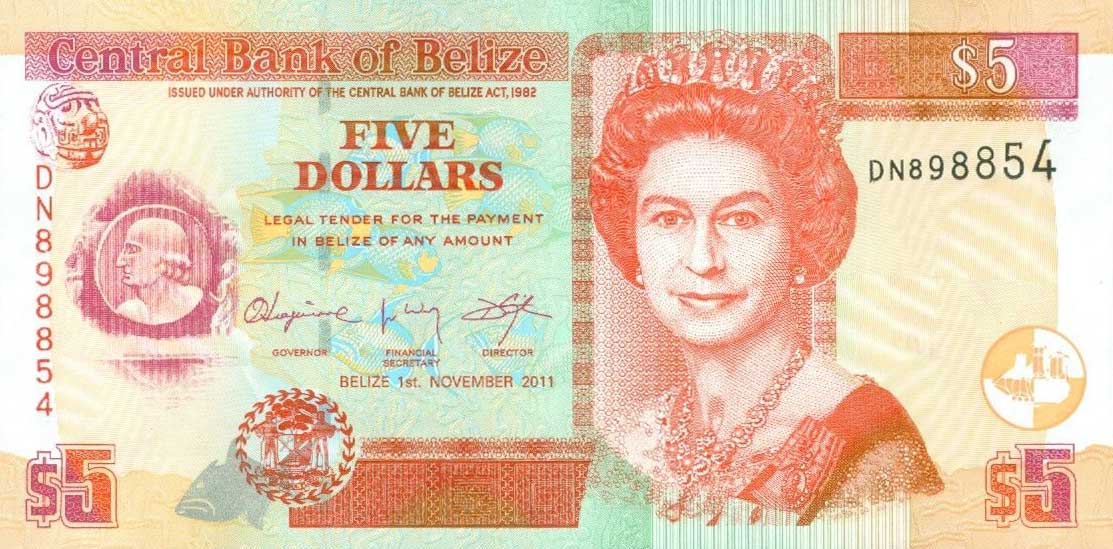 Front of Belize p67e: 5 Dollars from 2011