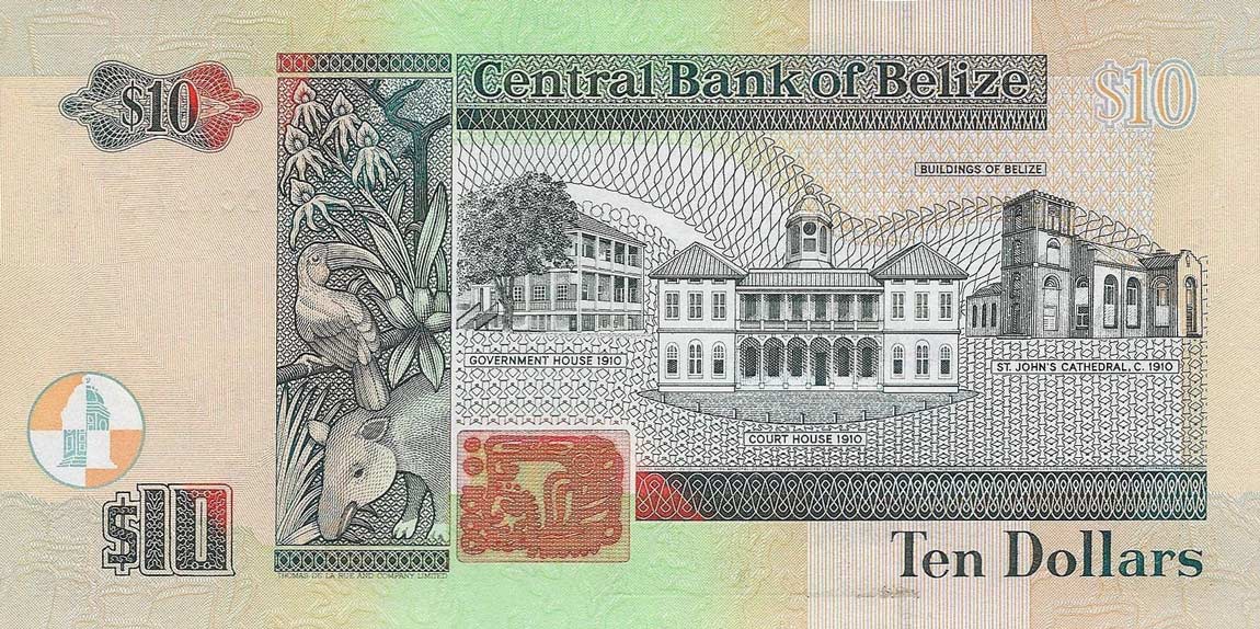 Back of Belize p68b: 10 Dollars from 2005