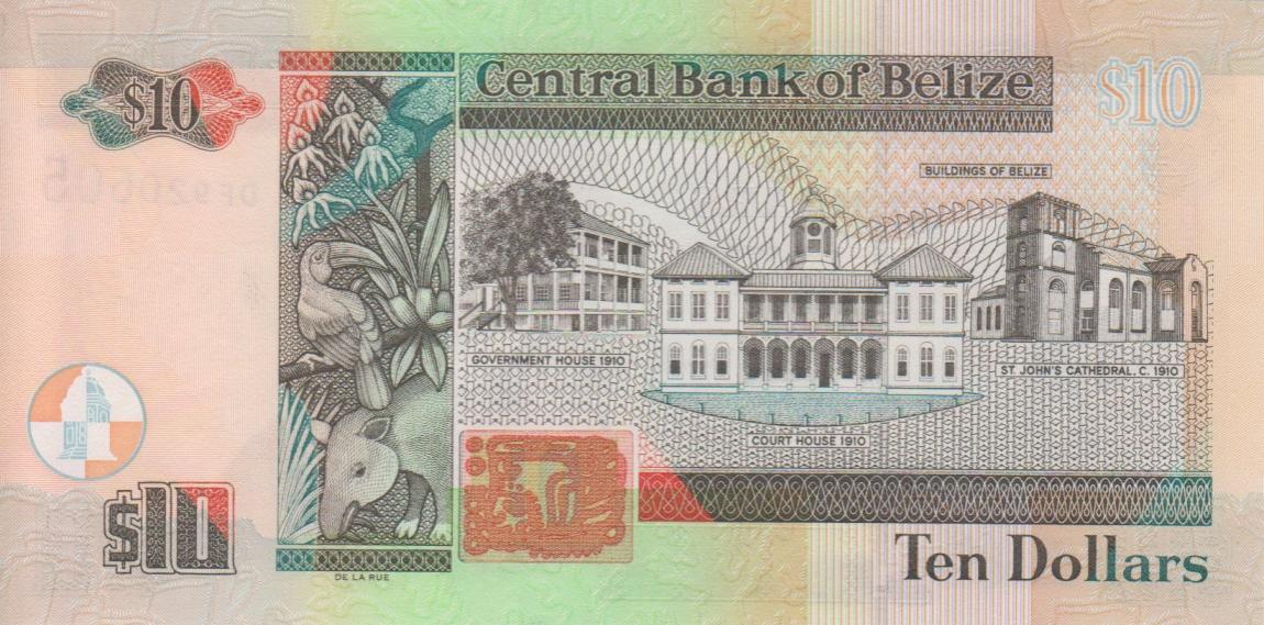 Back of Belize p68c: 10 Dollars from 2007