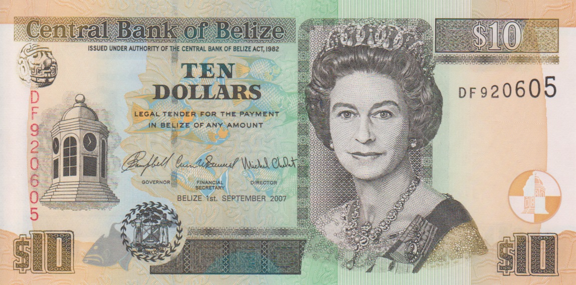 Front of Belize p68c: 10 Dollars from 2007