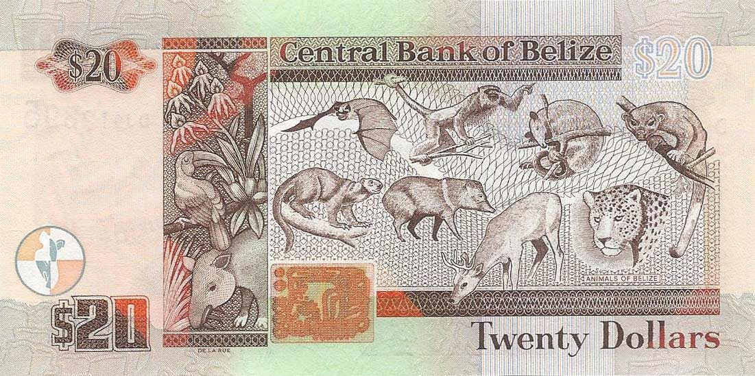 Back of Belize p69d: 20 Dollars from 2010