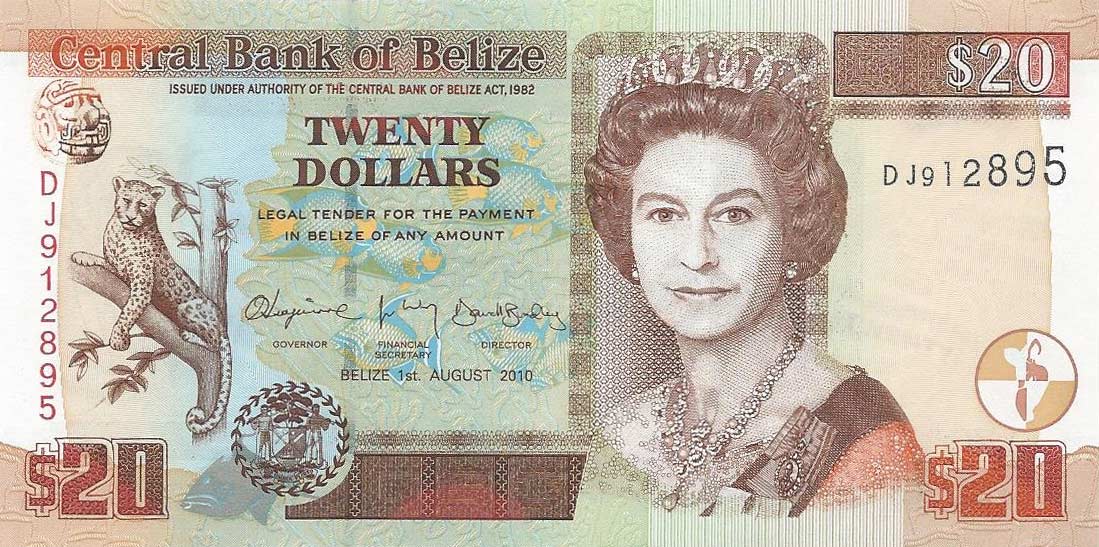 Front of Belize p69d: 20 Dollars from 2010