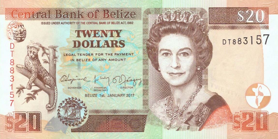 Front of Belize p69f: 20 Dollars from 2017