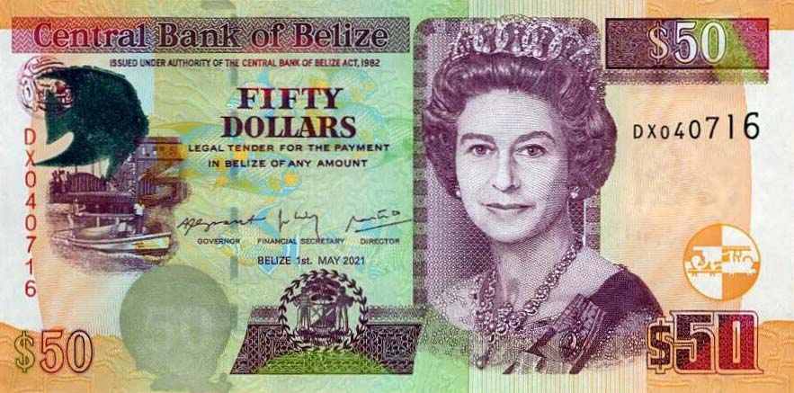 Front of Belize p70g: 50 Dollars from 2021