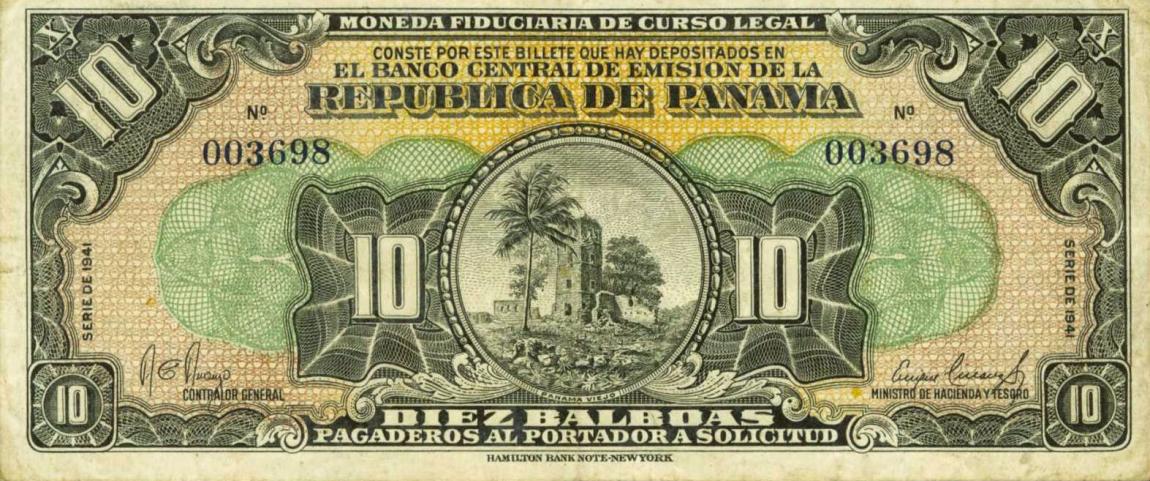 Front of Panama p24a: 10 Balboas from 1941