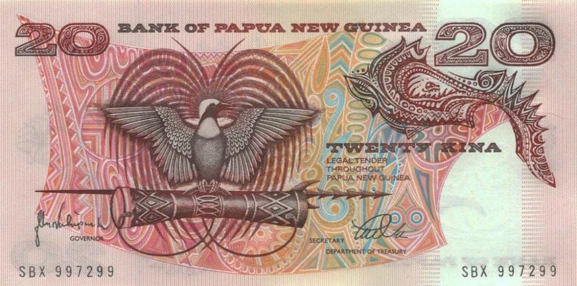 Front of Papua New Guinea p10c: 20 Kina from 1981