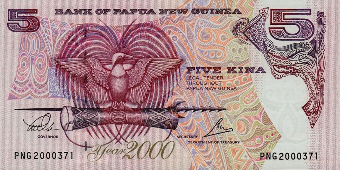 Front of Papua New Guinea p19: 5 Kina from 2000